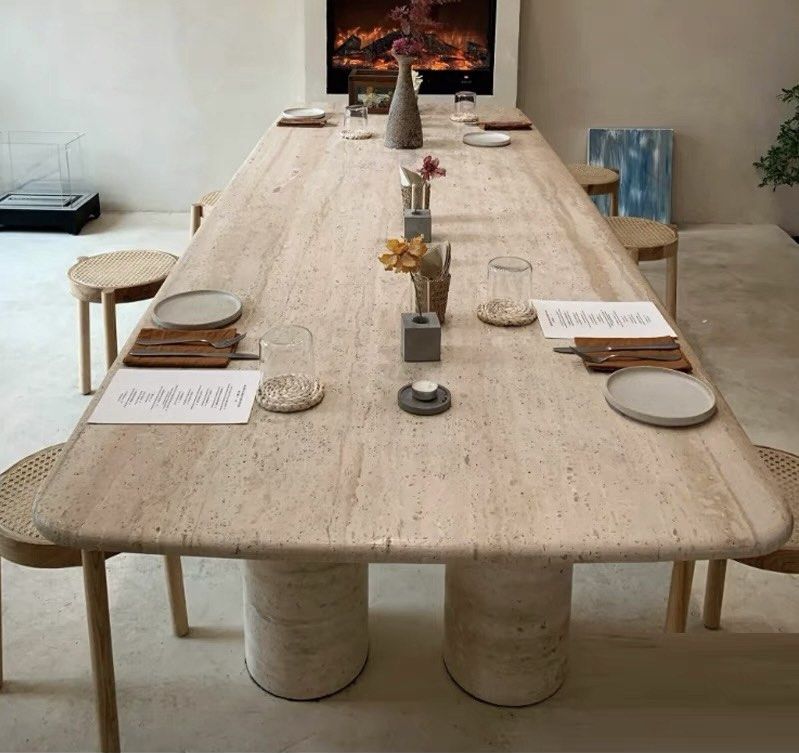 TRIEN Modern Travertine Dining Table - Radical Homes Singapore