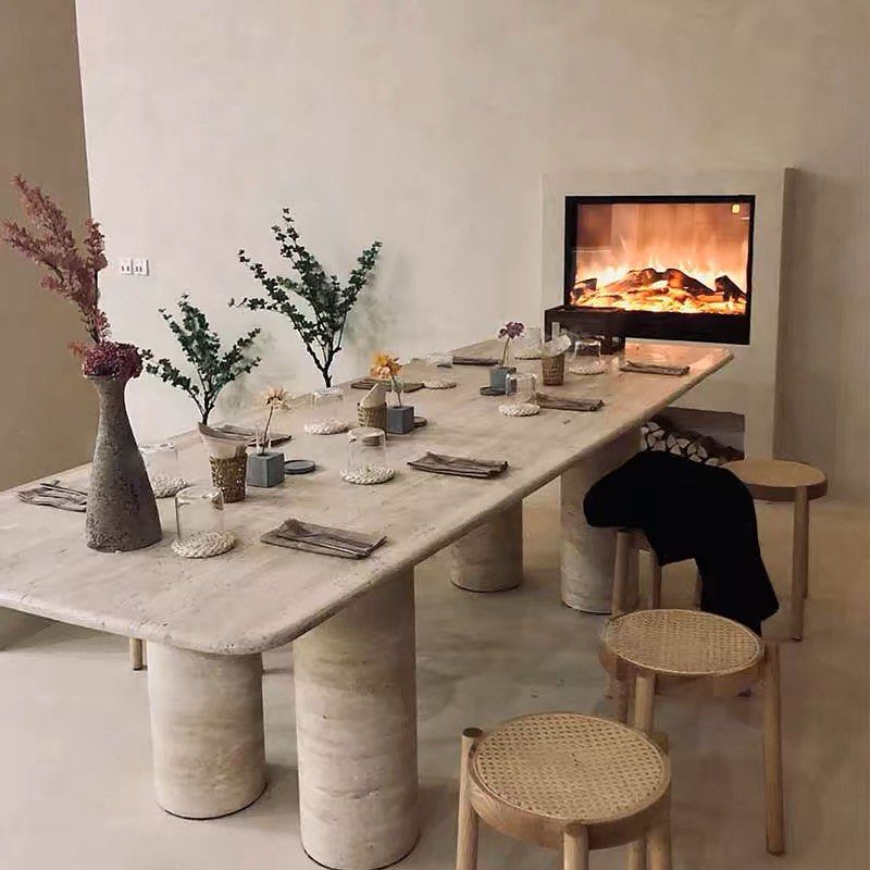 TRIEN Modern Travertine Dining Table - Radical Homes Singapore