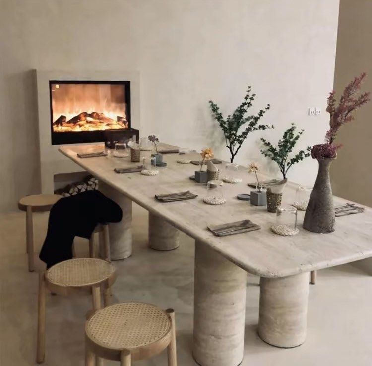 TRIEN Modern Travertine Dining Table - Radical Homes Singapore