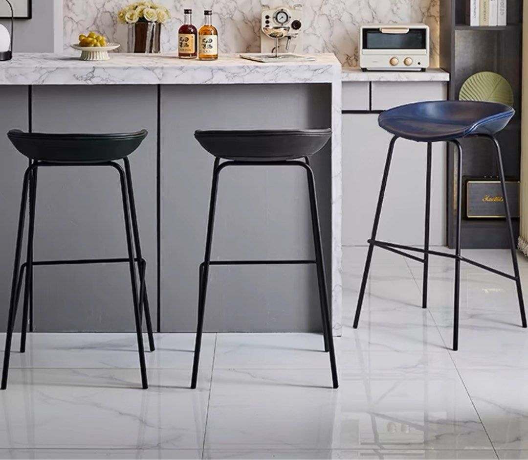 KENNA Modern Industrial Leather Bar Stool - Radical Homes Singapore