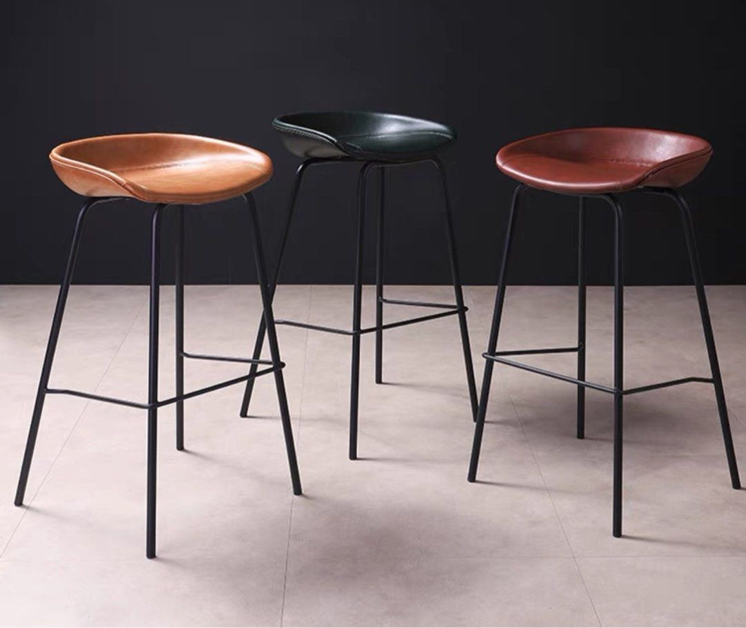 KENNA Modern Industrial Leather Bar Stool - Radical Homes Singapore
