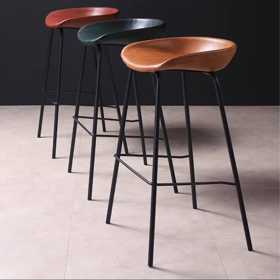 KENNA Modern Industrial Leather Bar Stool - Radical Homes Singapore
