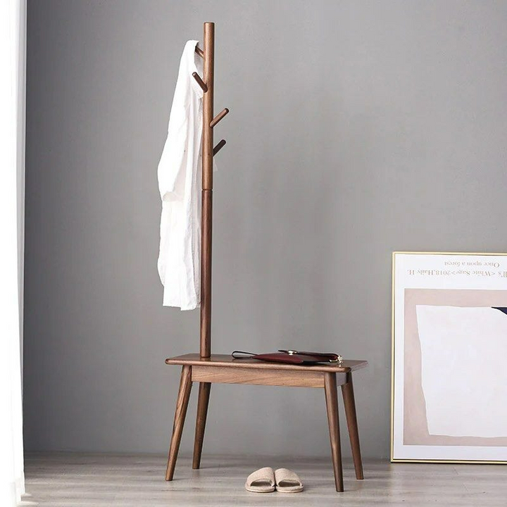 LOFT Solid Wood Coat Rack with Shoe Stool - Radical Homes Singapore