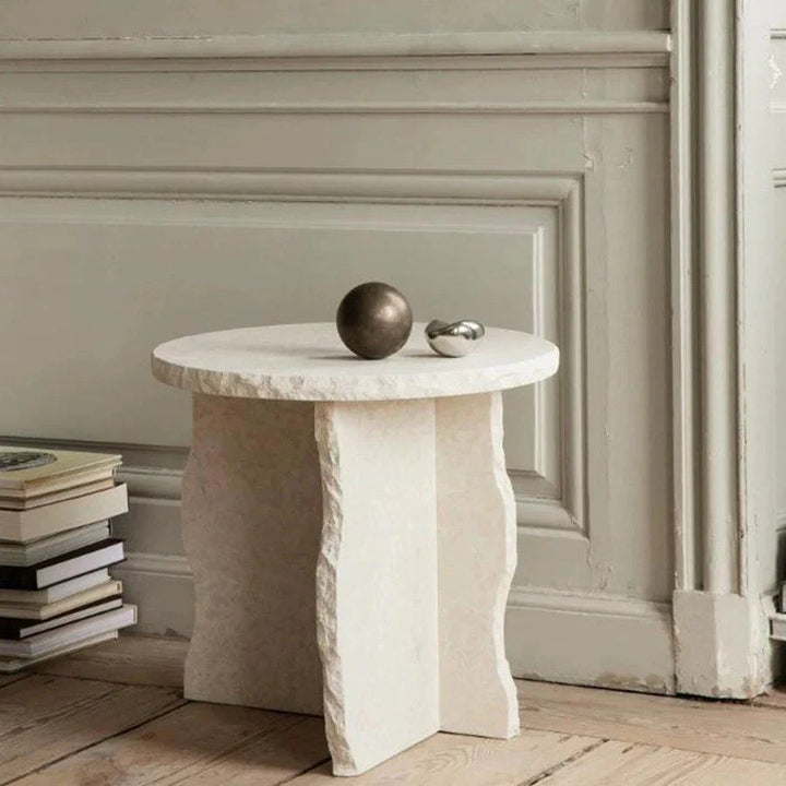 ROLAND Travertine Side Table - Cassa Haus Singapore