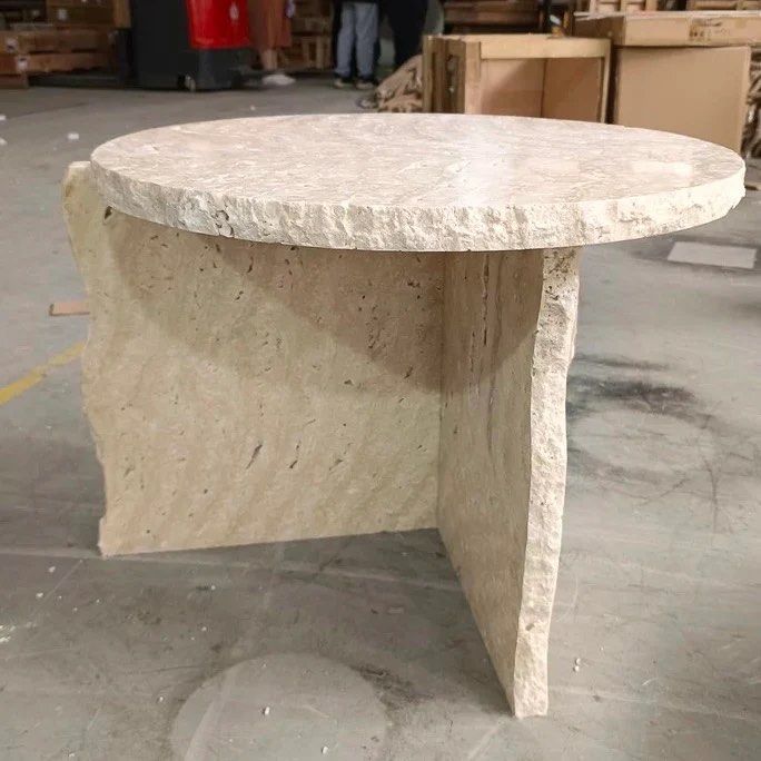 ROLAND Travertine Side Table - Cassa Haus Singapore
