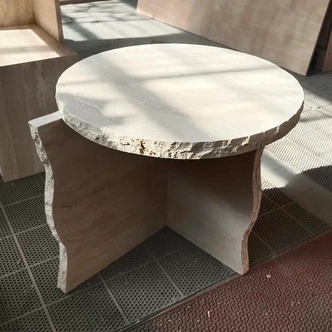 ROLAND Travertine Side Table - Cassa Haus Singapore
