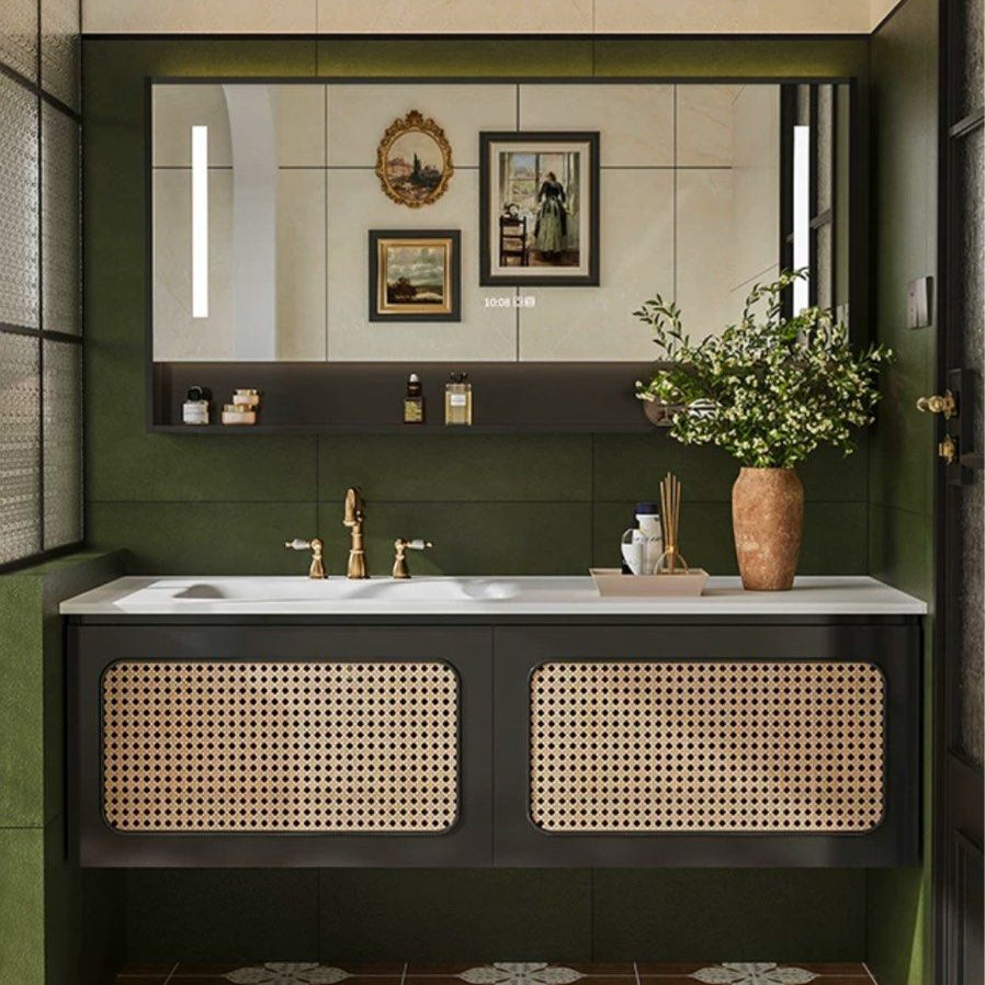 RIVERMONT Rustic Rattan Bathroom Vanity Mirror & Cabinet - Cassa Haus Singapore
