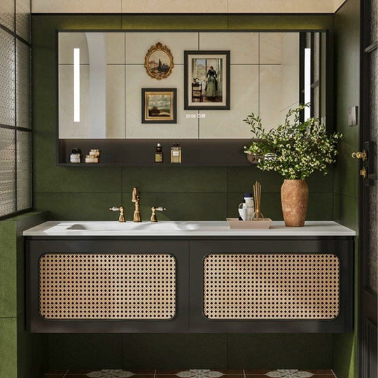 RIVERMONT Rustic Rattan Bathroom Vanity Mirror & Cabinet - Cassa Haus Singapore