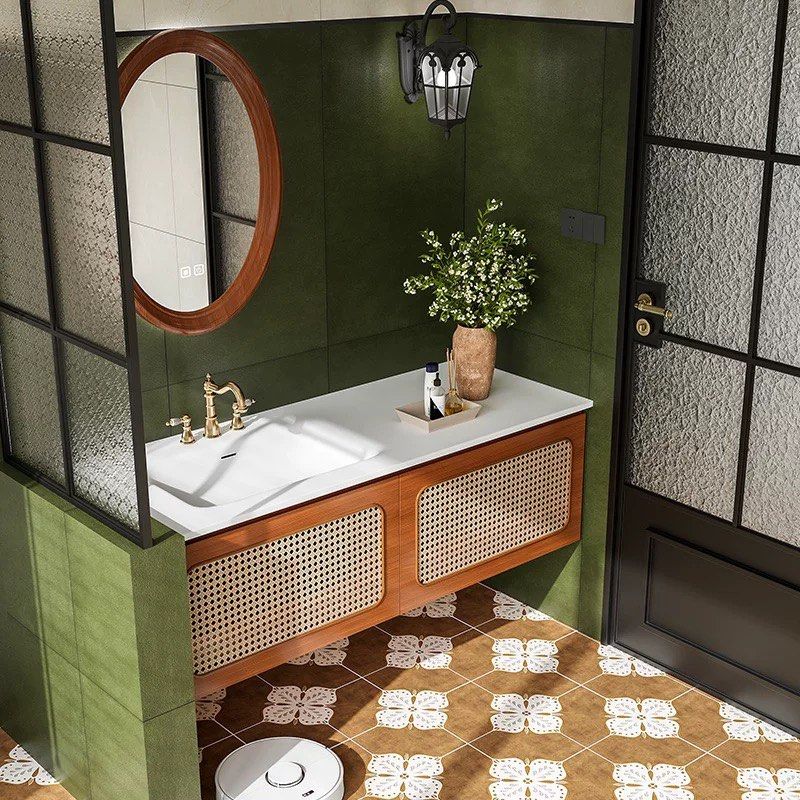RIVERMONT Rustic Rattan Bathroom Vanity Mirror & Cabinet - Cassa Haus Singapore