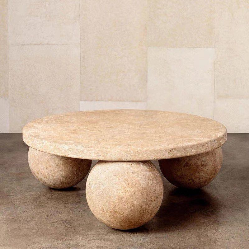 ZHANG Modern Travertine Round Coffee Table - Radical Homes Singapore