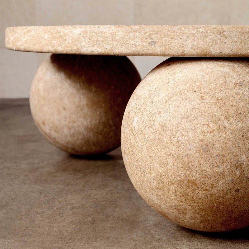 ZHANG Modern Travertine Round Coffee Table - Radical Homes Singapore