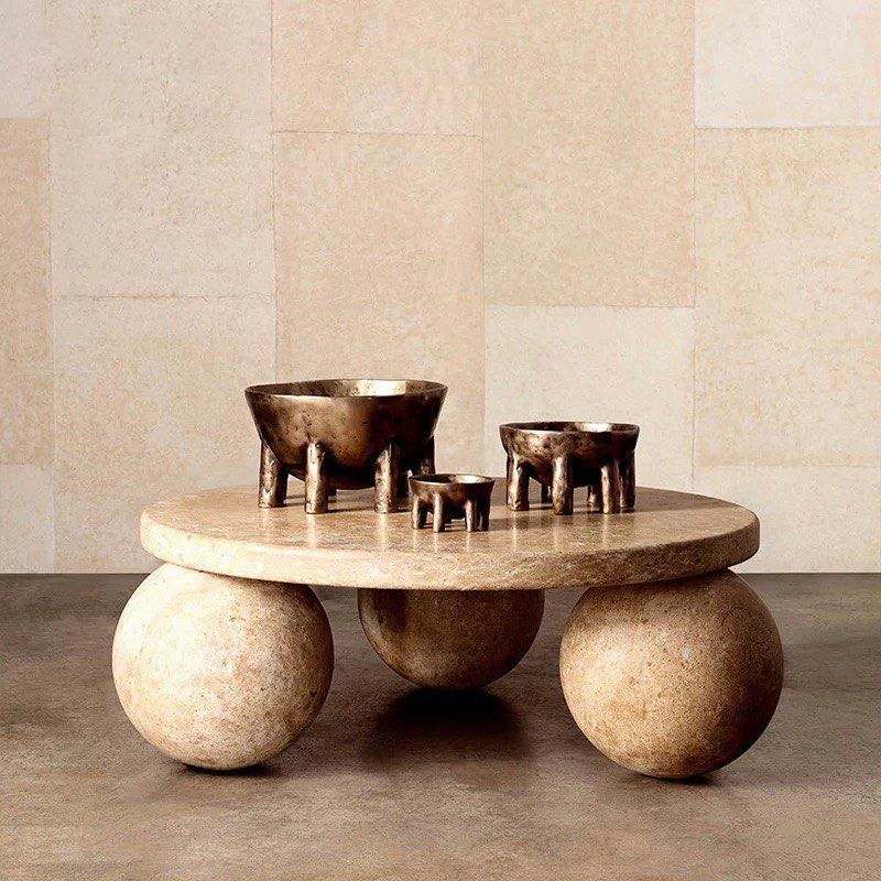 ZHANG Modern Travertine Round Coffee Table - Radical Homes Singapore